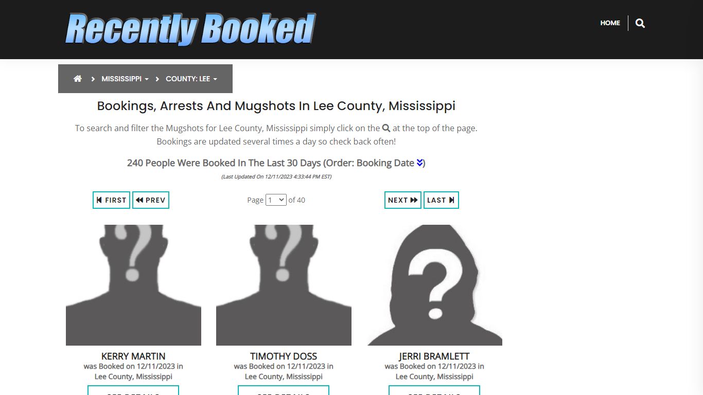 Recent bookings, Arrests, Mugshots in Lee County, Mississippi